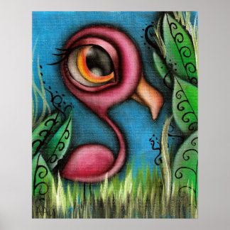 Poster Flamant rose en Jardin