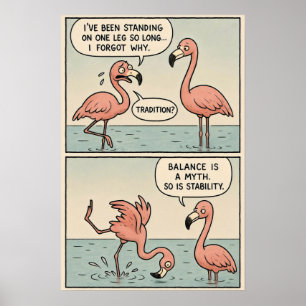 Poster Flamant rose Existentiel Comique - L'équilibre est