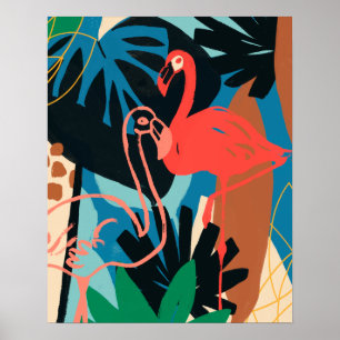 Poster Flamant rose funky