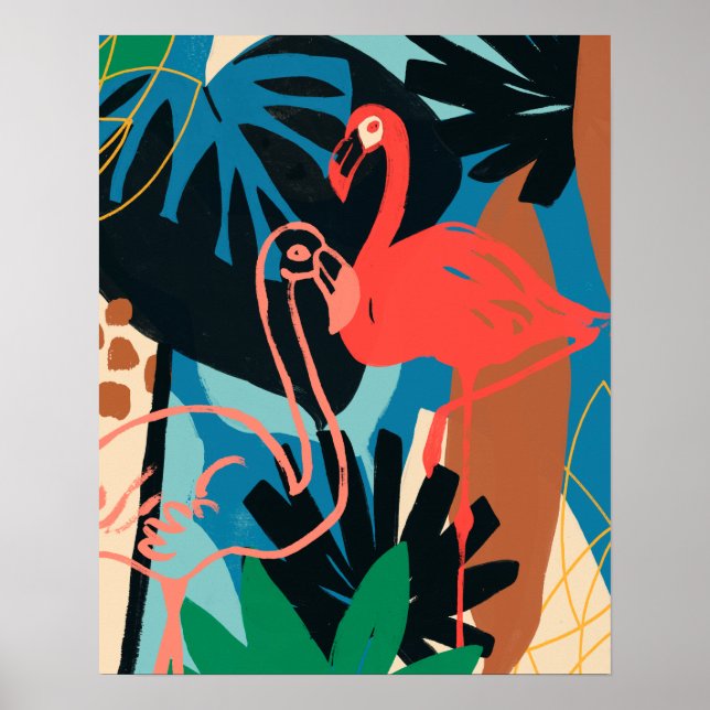 Poster Flamant rose funky (Devant)