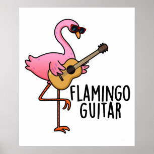 Poster Flamant rose Guitare Funny Music Pun