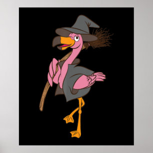 Poster Flamant rose   Halloween Flamant rose sorcière Coo