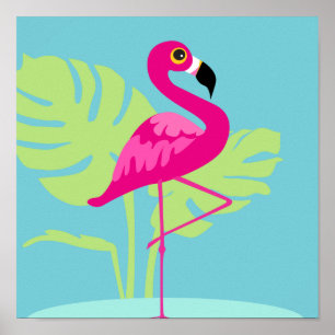 Poster Flamant rose imprimé graphique tropical