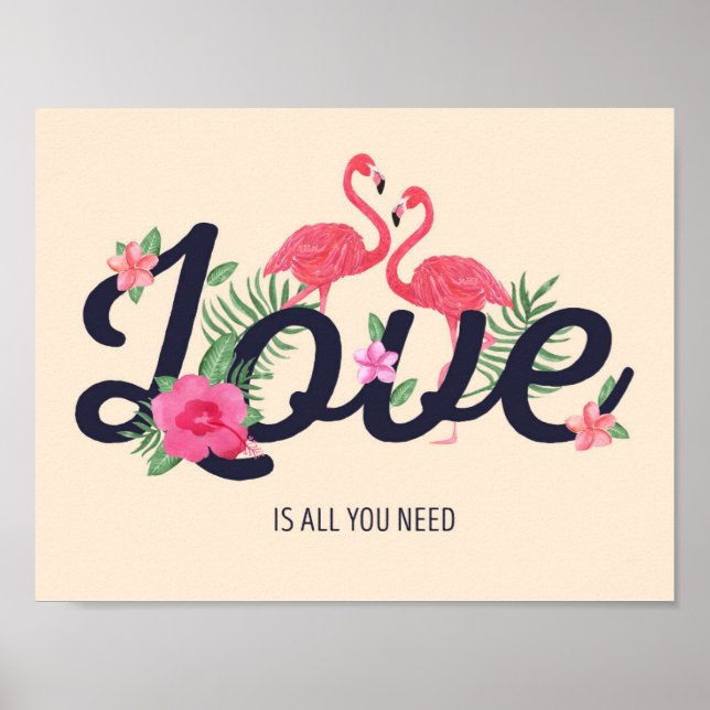 Poster Flamant rose Love (Devant)