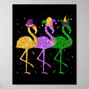Poster Flamant rose Mardi Gras Funny Mask perles Carnival
