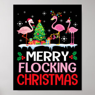 Poster Flamant rose Noel Casquettes Danse Sur Neige Joyeu