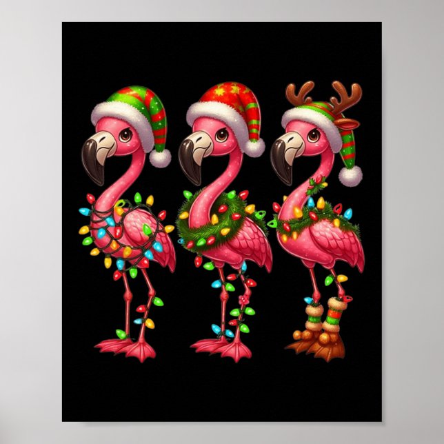Poster Flamant rose Noël Sarcastique Noël Lumières Flaman (Devant)