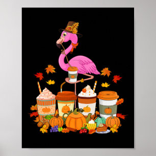 Poster Flamant rose portant Casquette Automne Cups de caf
