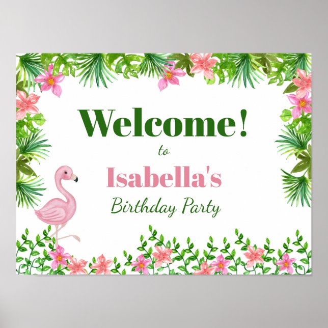 Poster Flamant rose rose Anniversaire Bienvenue (Devant)