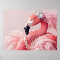 Flamant rose rose élégant avec perles et plumes