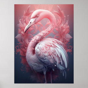 Poster Flamant rose rose surréaliste Abstrait