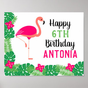 Poster Flamant rose rose tropical Fête d'anniversaire per