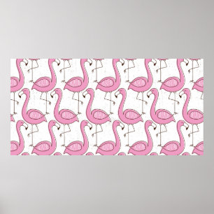 Poster Flamant rose sans couture motif, design exotique v