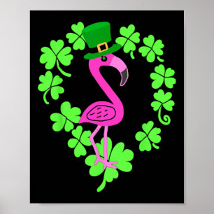 Poster Flamant rose Shamrock Jour de la Saint Patrick ani