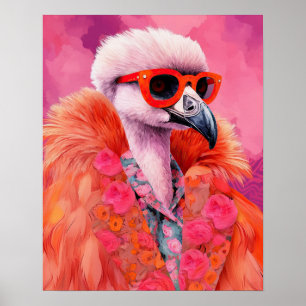 Poster Flamant rose tendance Funky Art Print