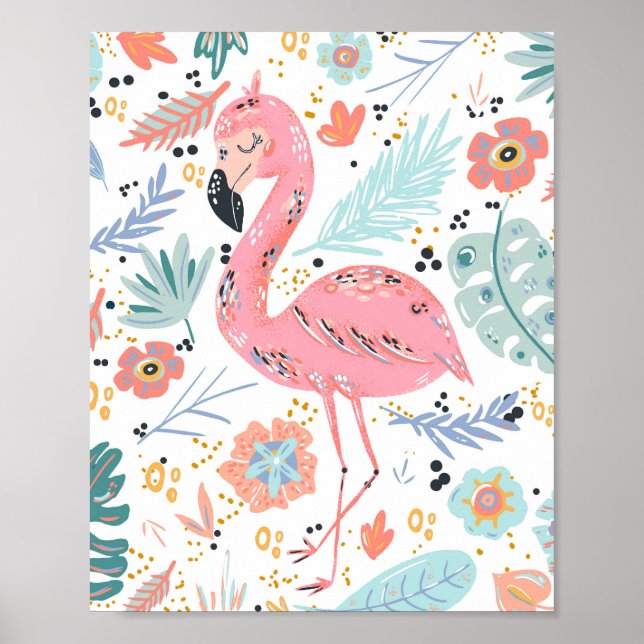 Poster Flamant Rose Tropical (Devant)
