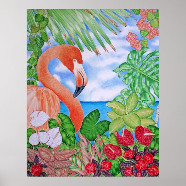 Poster Flamant rose tropical (Devant)