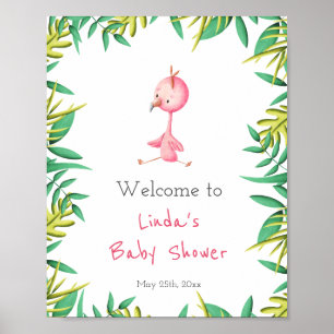 Poster Flamant rose Tropical Fille Baby shower Bienvenue