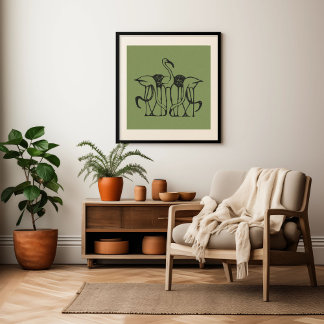 Poster Flamant rose tropical Green Wall Art