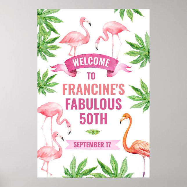 Poster Flamant rose tropical Symbole de bienvenue, Affich (Devant)