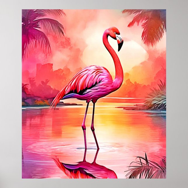 Poster Flamant rose tropicale dynamique (Devant)