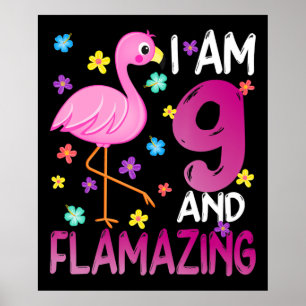 Poster flamants I Am 9 Flamazing Extraordinaire 9e anni