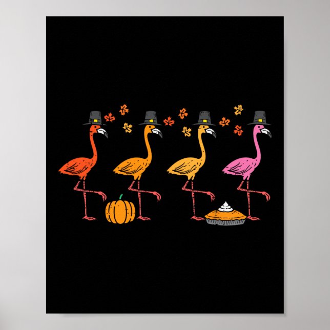 Poster Flamants roses d'action de grâce drôle Automne Aut (Devant)