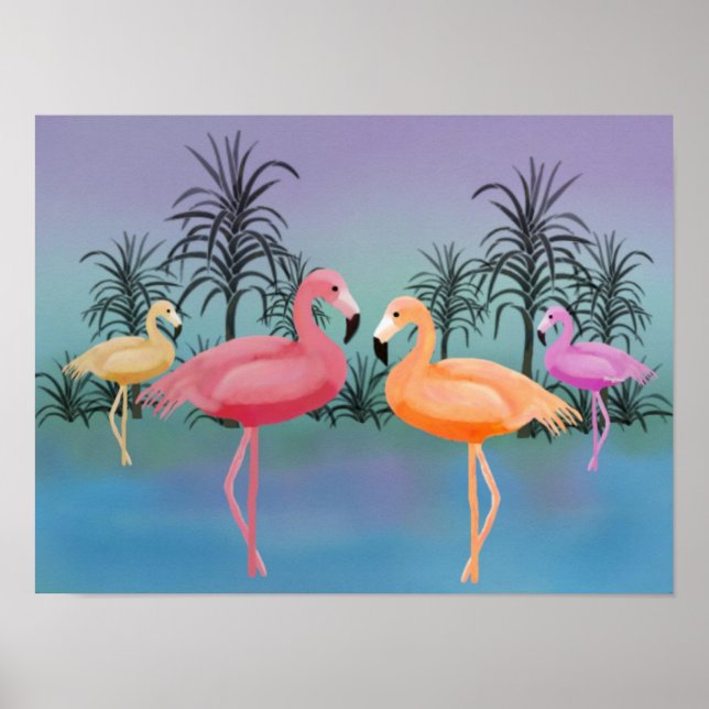 Poster Flamants roses fabuleux Imprimer (Devant)
