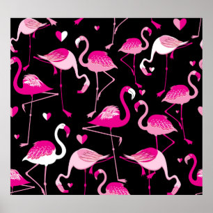 Poster flamants roses, motif sans soudure foncée.