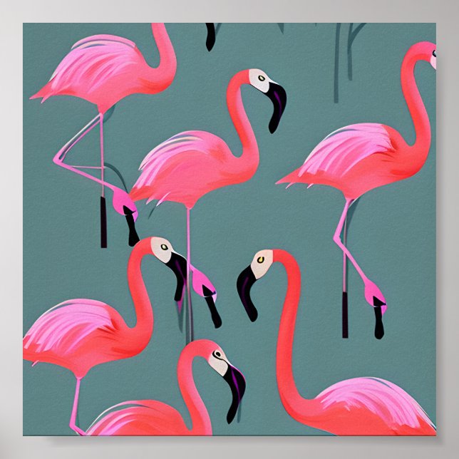 Poster flamants roses rétro (Devant)