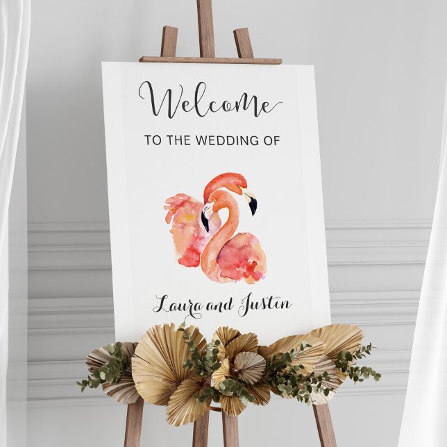 Poster Flamants roses Rose Beach Mariage Bienvenue (Créateur téléchargé)