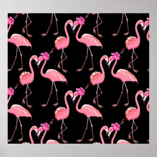 Poster Flamants roses roses : Arrière - plan noir Vintage