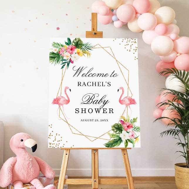 Poster Flamants roses tropicaux Baby shower jumeaux fille (Créateur téléchargé)