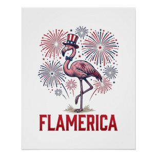 Poster Flamérica Flamant Patriotique Vintage Conception d