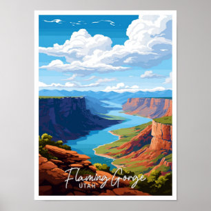 Poster Flaming Gorge Utah Art Travel Illustration Vintage