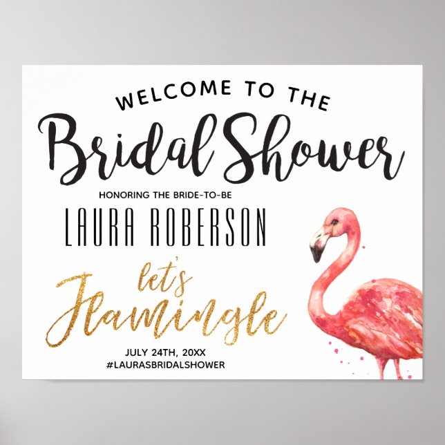 Poster Flamingle Aquarelle | Fête des mariées de bienvenu (Devant)