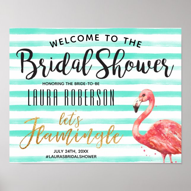 Poster Flamingle Stripes | Fête des mariées de bienvenue (Devant)