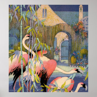 Poster flamingo avec bambou