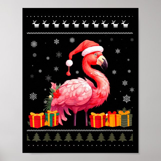 Poster Flamingo Christmas Santa Hat Ugly Christmas Sweate (Devant)
