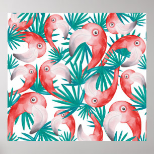 Poster Flamingo dessiné à la main : aquarelle motif sans 