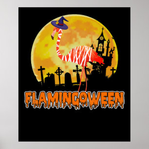 Poster Flamingo Flamingoween Funny Witch Halloween
