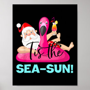 Poster Flamingo flottant du Père Noël C'est la mer-soleil