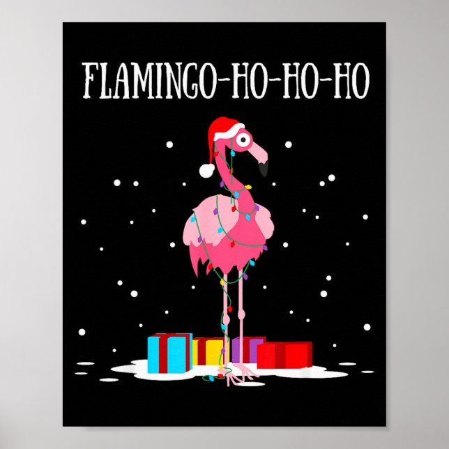 Poster Flamingo Ho Ho Ho Nk Christmas Tree Lights Chain X (Devant)