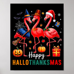 Poster Flamingo Joyeux Hallothanksmas Drôle Halloween Mer