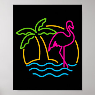 Poster Flamingo Nk Néon Rétro Miami Vintage 80s 