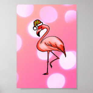 Poster Flamingo Rose Noël Tropical Férié