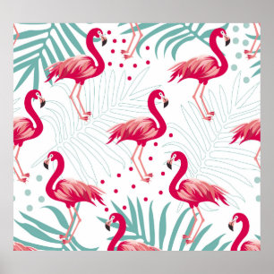 Poster Flamingo tropical et feuille, motif d'été.