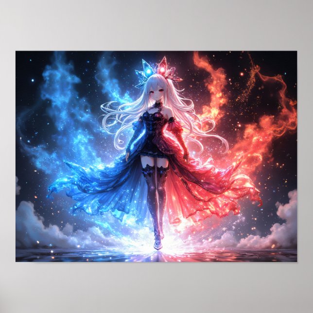 Poster Flamme et givre fille harmonie élémentaire (Devant)