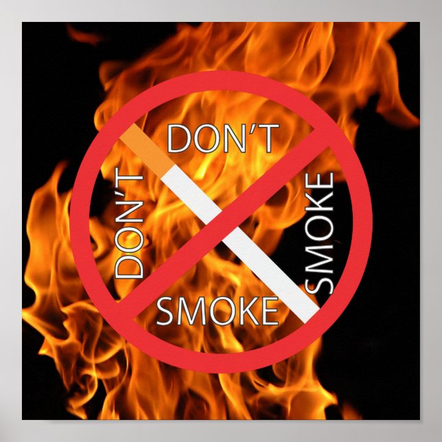 Poster Flamme, ne fumez pas le panneau rouge (Devant)