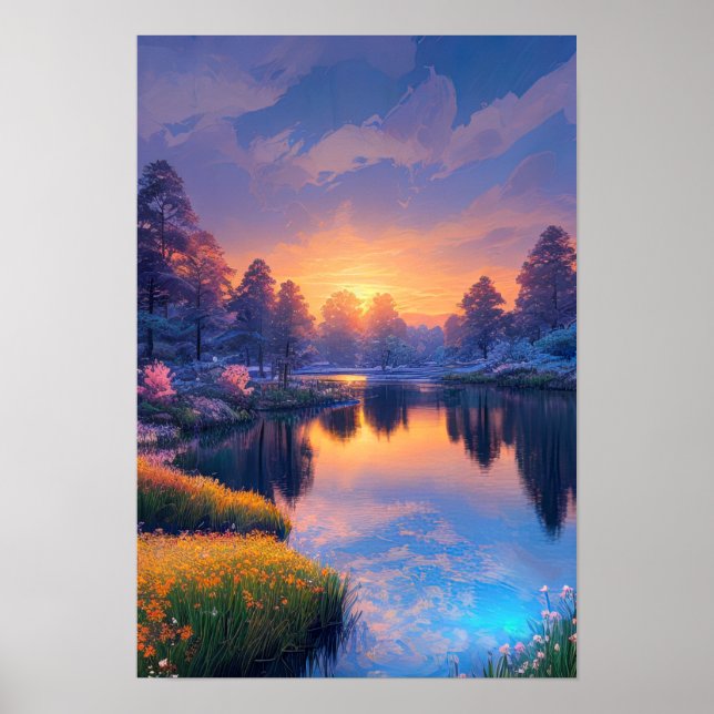 Poster Flammes de la nature. Coucher de soleil orange (Devant)